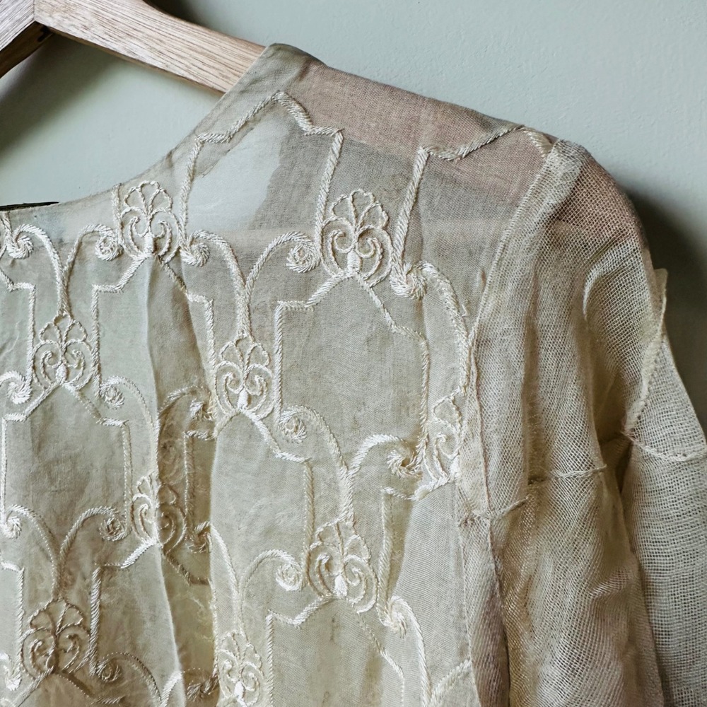 Agha Noor Kurta Tunic Cream Embroidered Organza Medium Wedding Eid Formal - Picture 9 of 9